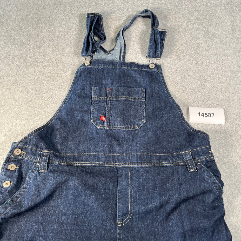 Dickies Relaxed Bib Overalls Womens XL Blue Denim Cotton Dark Wash Workwear